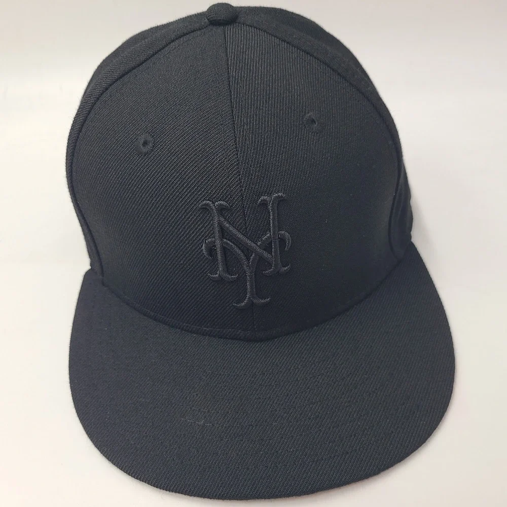 New York Mets Hat‎ Fitted 7 5/8 New Era 59Fifty Black MLB Baseball Logo Wool Men